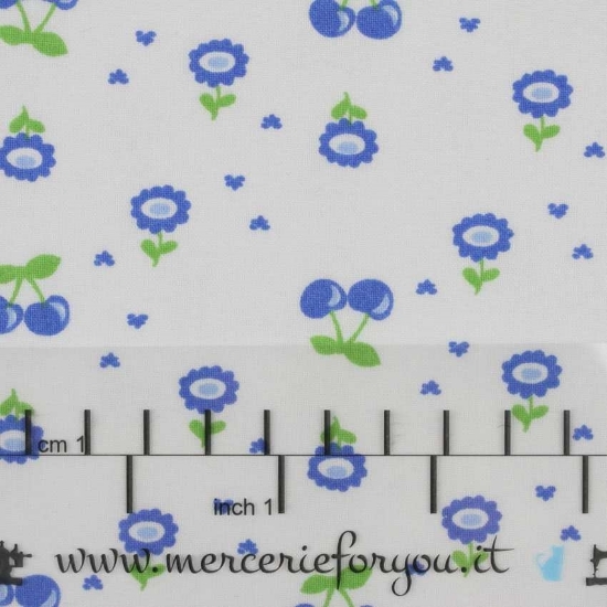 Tessuto Cotone fantasia fiorellini blu - vendita al metro h. 150 Vendita al  metro altezza 150 cm.